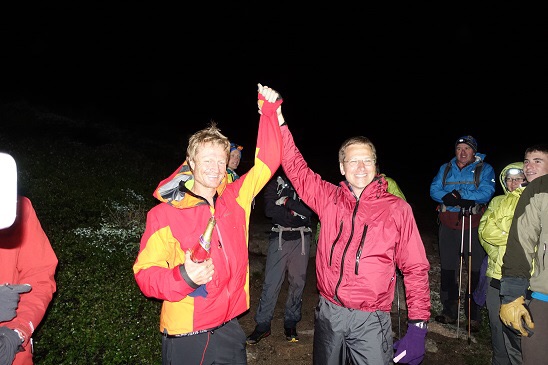 Andrew (left) after coming down Longs Peak, finishing up his epic 14er speed record.
