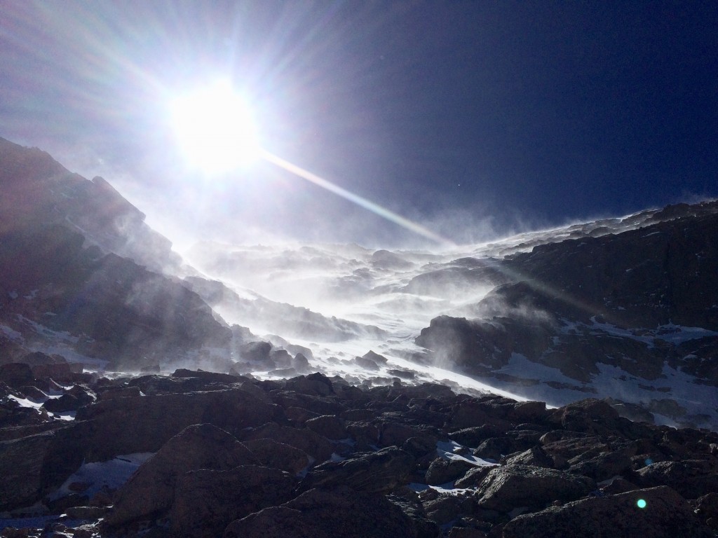 Blowing snow on the Cables route.