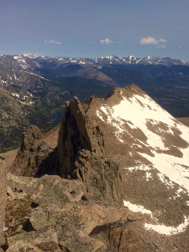 Looking back at the Second Tower with the downclimb in shadow.