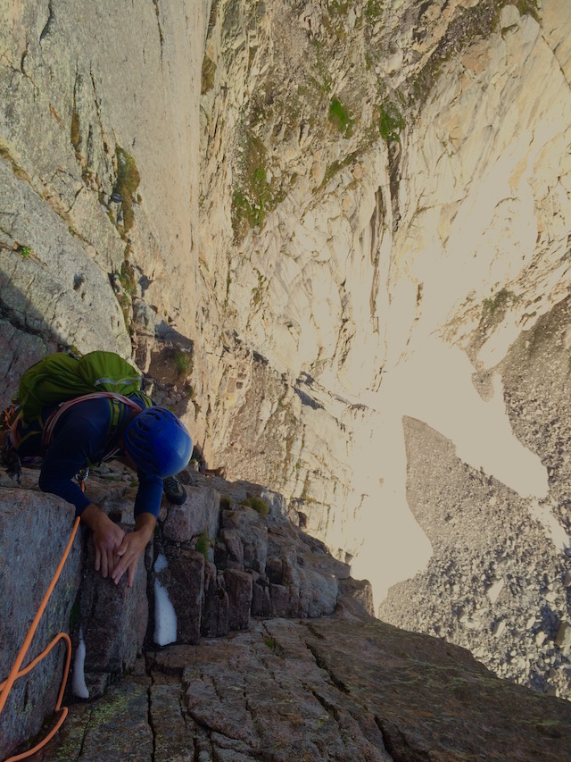 Jed reaching my belay in the long corner in the middle of the route.