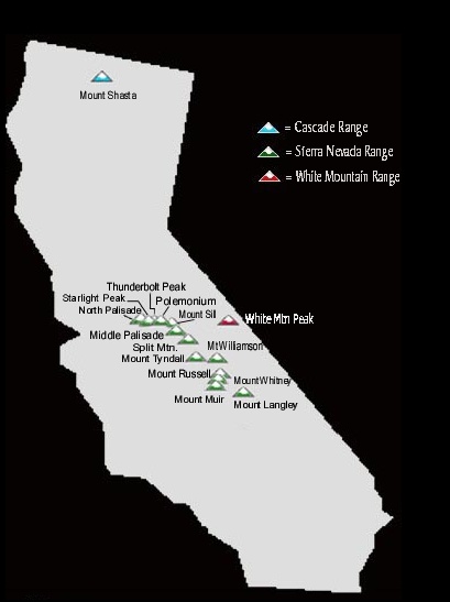 Note there are 15 14ers in CA, but two are entirely disconnected, so 13 is logical.