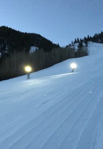 Max Taam and partner finishing 2017 Grand Traverse before the sun comes up on Aspen Mt.